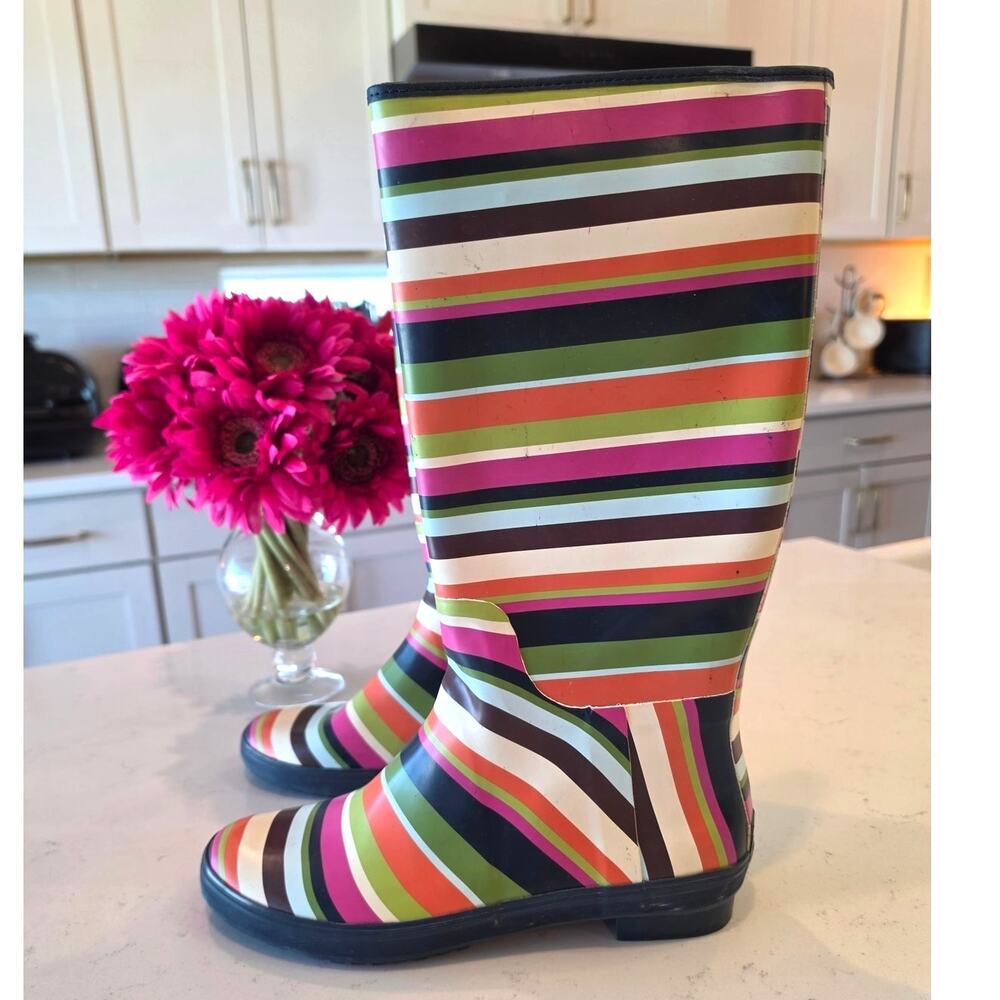 Colorful Coach Pammie Iconic Stripe Rain Boot